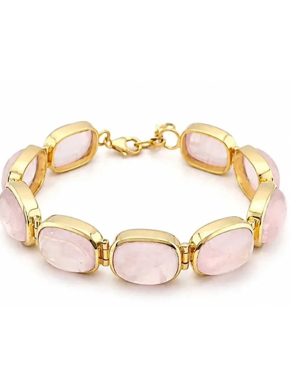 Genuine 76.50 Cts Rose Quartz Bracelet 14k Yellow Gold Plated (.925)